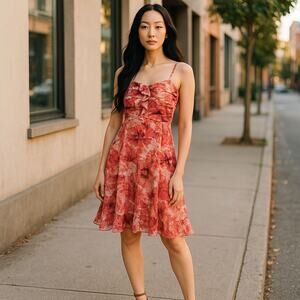 White House Black Market sz 14 pink floral spaghetti or strapless silk dress new